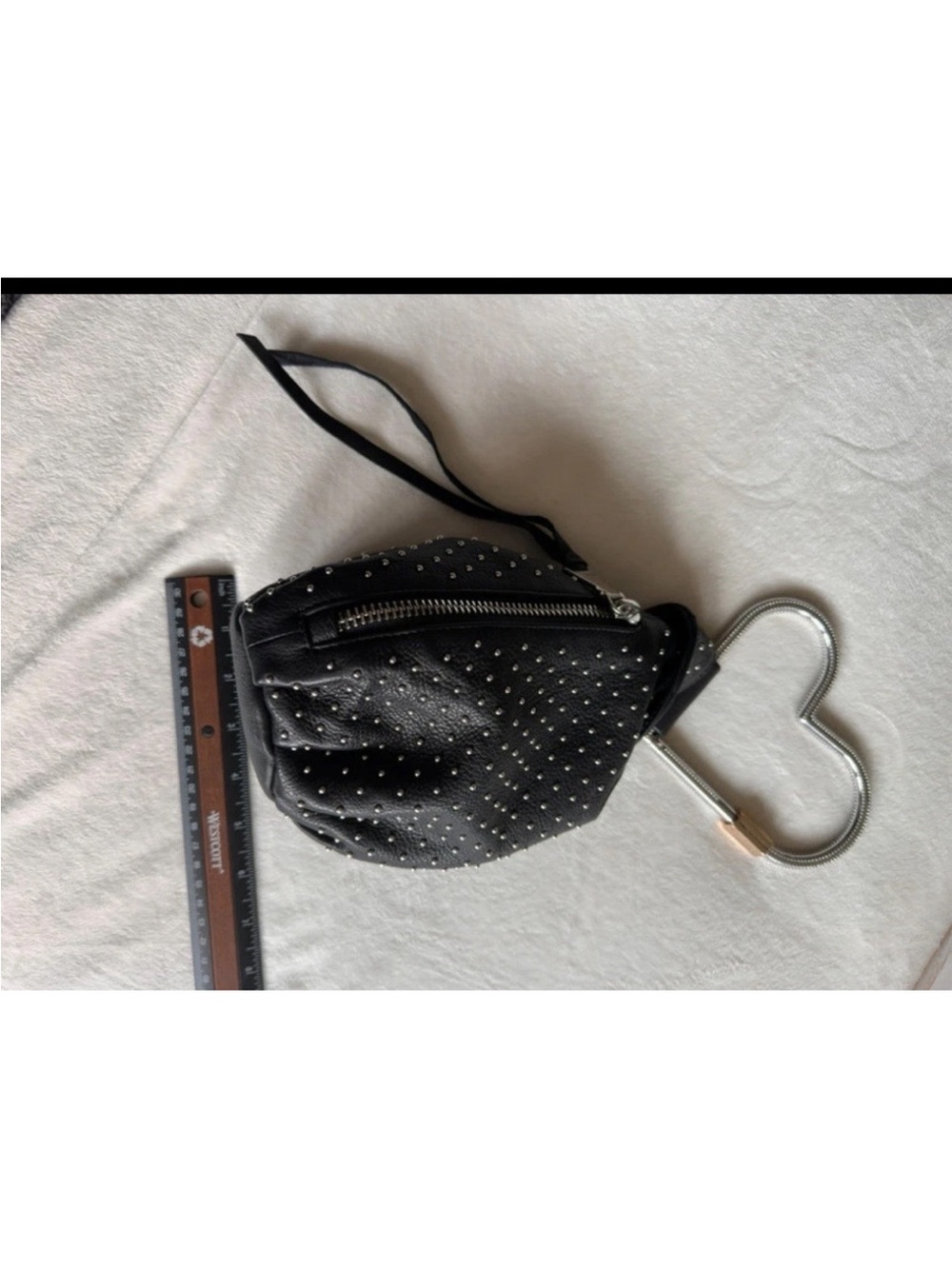 Amy Kestenberg Studded Black Leather Wristlet Bag with Heart Handle - Picture 7 of 7
